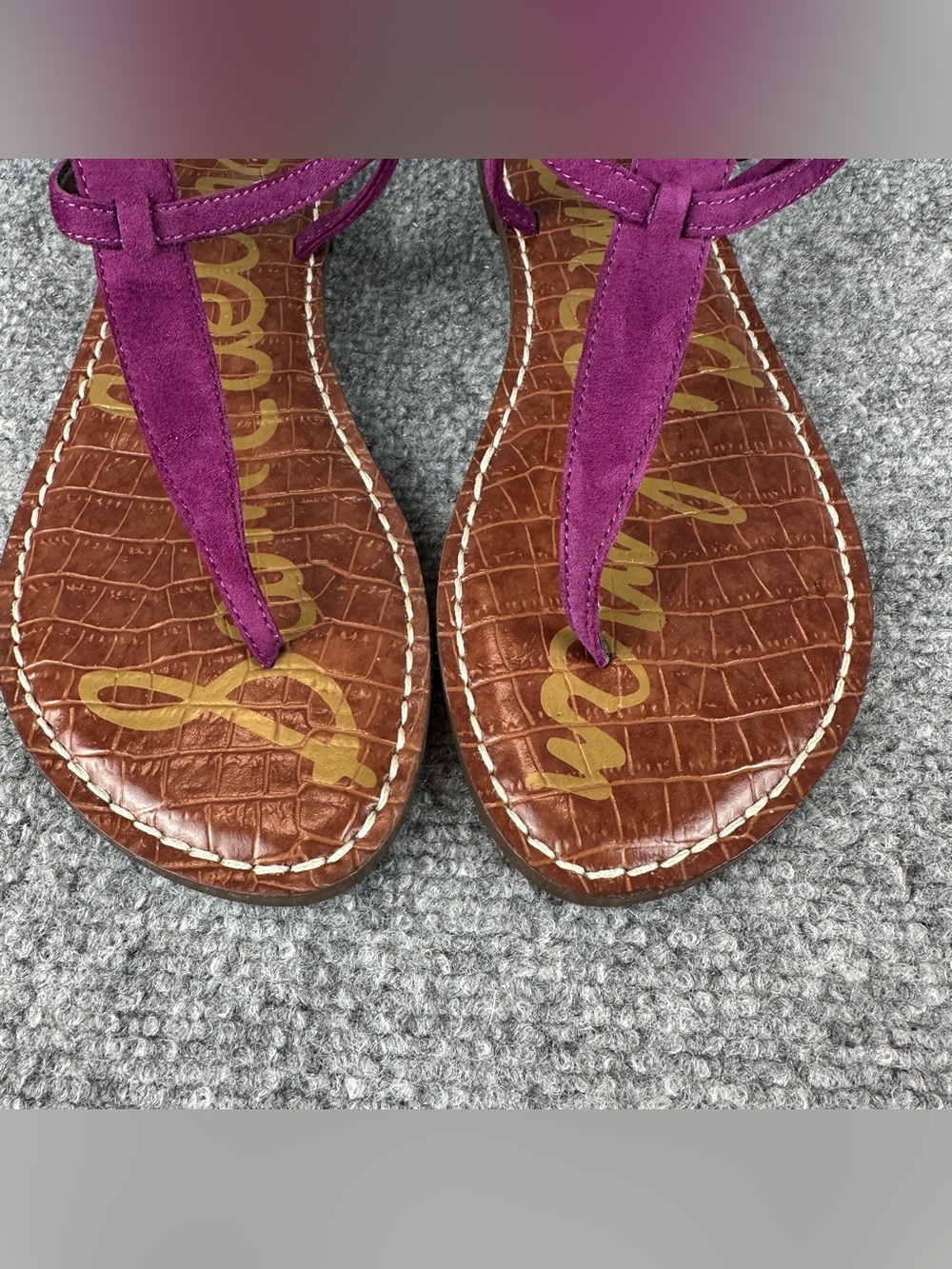 Sam Edelman Gigi Thong Sandals 7.5 Purple Suede Ankle Strap Flat Comfort - Picture 2 of 16